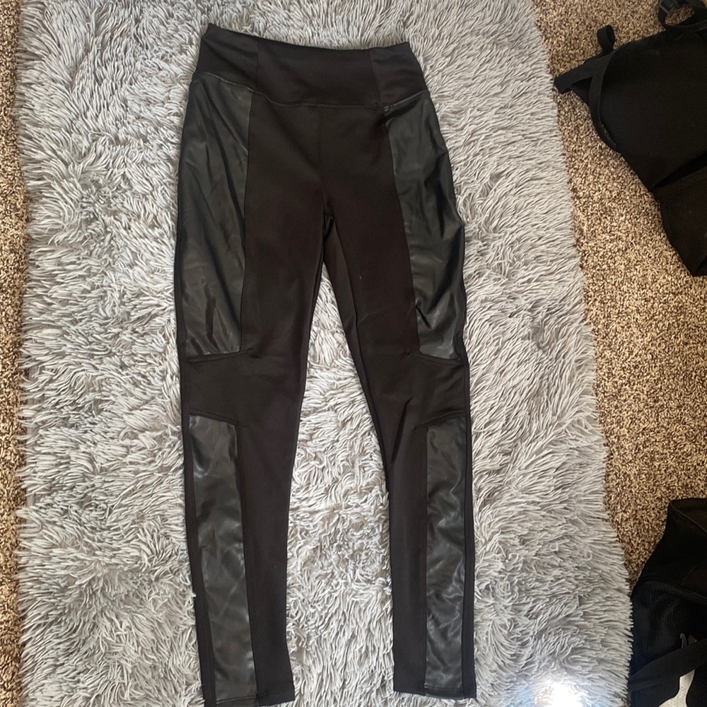 High Waisted Faux Leather Black Panel Leggings